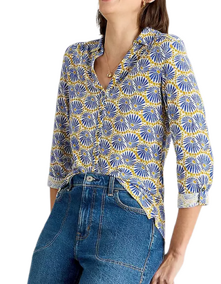 Women's Annie Jersey Abstract Floral Printed Shirt in Blue Mix