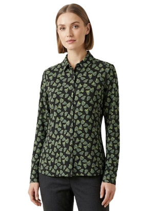 Women's Long Sleeve Heart Printed Jersey Shirt in Black Mix