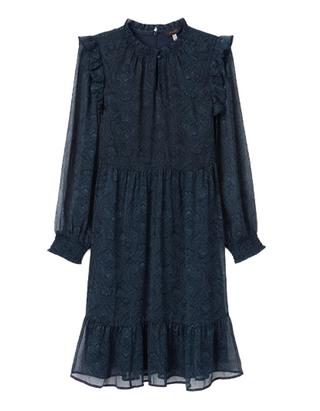 Women's Long Sleeve  Lumi Paisley Print Crinkle Dress in Navy