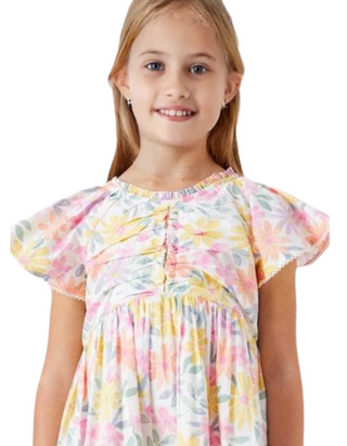 John Lewis Girl's Short Sleeve Floral Angel Sleeve Dress in Multi (Imperfect)