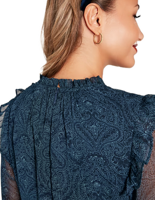 Women's Long Sleeve  Lumi Paisley Print Crinkle Dress in Navy