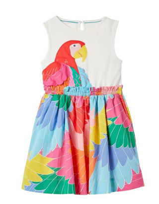 Mini Boden Girls' Fab Parrot Safari Applique Dress, Multi (Imperfect)