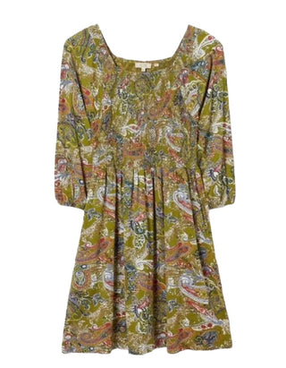 Women's Puff Sleeve Paisley Jersey Dress in Green Floral
