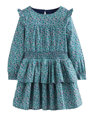 Mini Boden Kids' Floral Ruffle Long Sleeve Tiered Dress - Blue Ditsy Floral