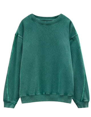 Women's Contrast Stitch Detail Sweatshirt in Green (Imperfect)