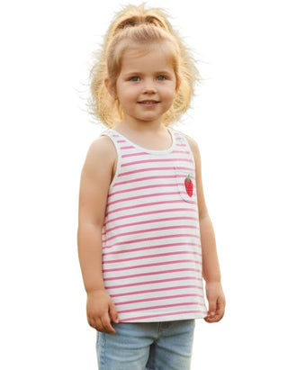 Girl's Sleeveless Stripe Strawberry Vest in Pink