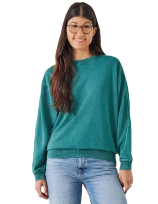 Women's Contrast Stitch Detail Sweatshirt in Green (Imperfect)