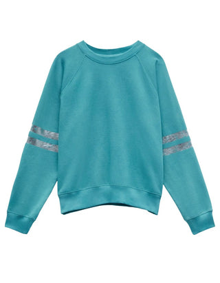 Women's Metallic Stripe Relaxed Sweatshirt in Blue (Imperfect)