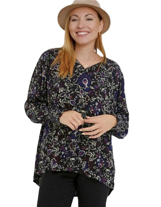 Women's Long Sleeve Inspirit Floral Tunic in Black