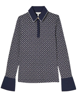 Women's Long Sleeve Cordelia Geo Top in Navy