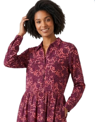 Women's Jersey Long Sleeve Abstract Animal Print Midi Dress in Pink