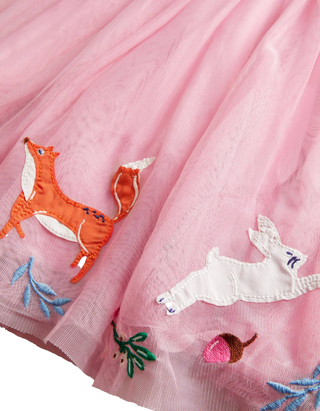 Mini Boden Girl's Velvet Bodice Festive Applique Tulle Dress in Pink (Imperfect)