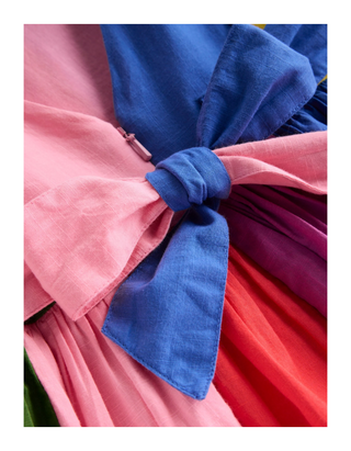 Mini Boden Girls' Prudence Cotton Stripe Bow Back Dress, Multi Rainbow