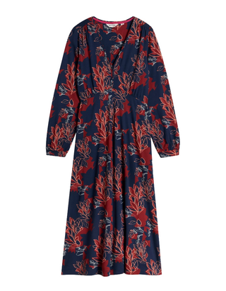 Women's Megan Midi V-Neck Floral Jersey Dress in Plum Purple Print