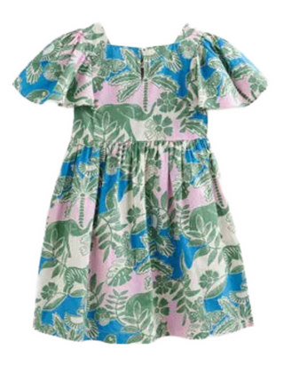 Mini Boden Girls' Safari Printed Flutter-sleeve Dress in Green Mix