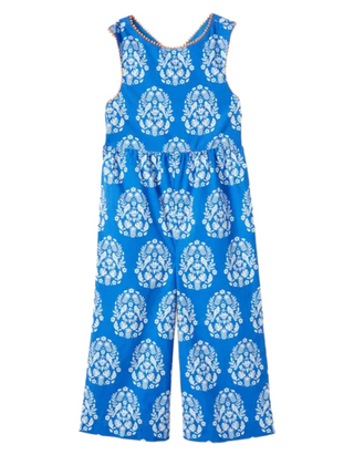 Mini Boden Girls' Woodblock Cross-Back Jumpsuit in Marina Blue
