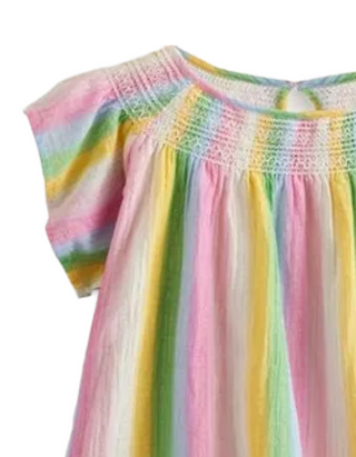 Mini Boden Girls Frilly Woven Smocked Top in Rainbow Mix