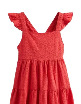 Mini Boden Girl's All Over Broderie Frill Dress in Tomato Red