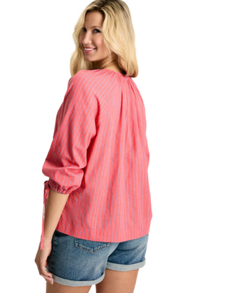 Women's 3/4 Sleeve Sylvie Tie Cuff Blouse in Blue/White