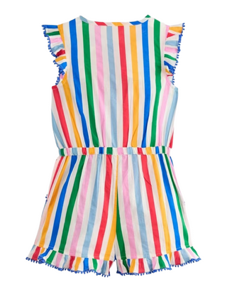 Mini Boden Girls' Button Through Stripe Ruffle Playsuit in Rainbow/Multi
