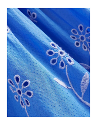 Mini Boden Girls' Broderie Twirly Dress in Penzance Blue