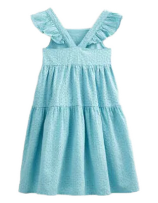 Mini Boden Girl's All Over Broderie Frill Dress in Aqua Blue