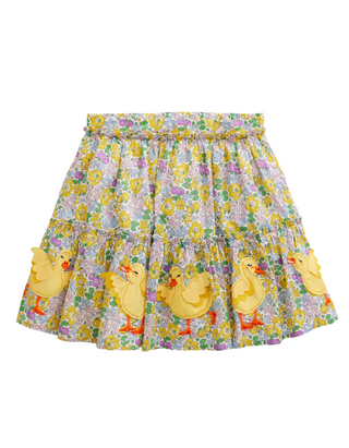 Mini Boden Girls Applique Tiered Skirt in Yellow Spring Bloom Chicks