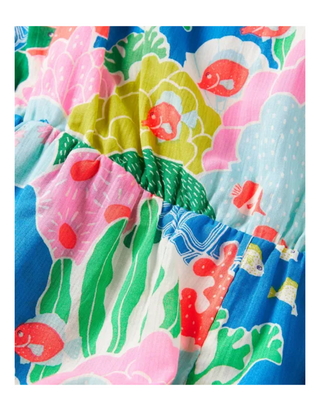 Mini Boden Girls Sleeveless Fun Printed Playsuit in Blue Coral Reef