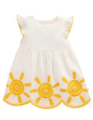 Baby Boden Girls' Woven Frill Broderie Dress in  Ivory Mix