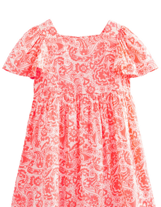Mini Boden Girls' Paisley Printed Flutter-sleeve Dress  in Watermelon Punch