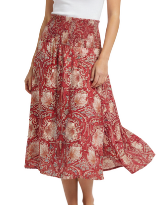 Women's Sienna Shirred Waisted Floral Skirt in Blooming Rose