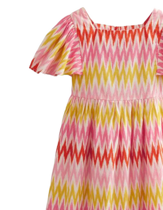 Mini Boden Girls' Printed Bright Chevron Striped Flutter Dress in Multi