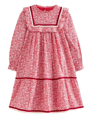 Mini Boden Girls Lace Trim Nostalgic Dress in Rockabilly Red Robins