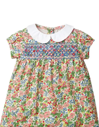 Baby Boden Girls' Smocked Collared Ditsy Floral Printed Dress in Multi Bloom