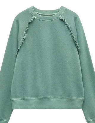 Women's Amayah Ruffle Detail Sweatshirt in Green (Imperfect)
