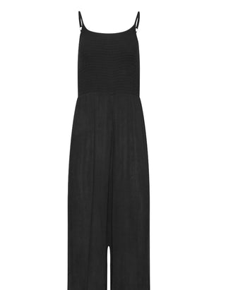 Women's Tall Size Crinkle Wide Leg Jumpsuit in Black (Imperfect)