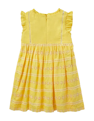Mini Boden Girls' Broderie Detail Summer Dress in Butter Yellow