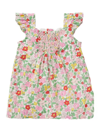 Baby Boden Flutter Sleeve Floral Smocked Dress in Pink Lemonade Ditsy Floral