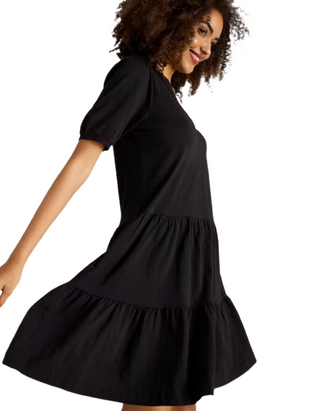 Women's Clara Cotton Tiered Jersey Dress in Pure Black
