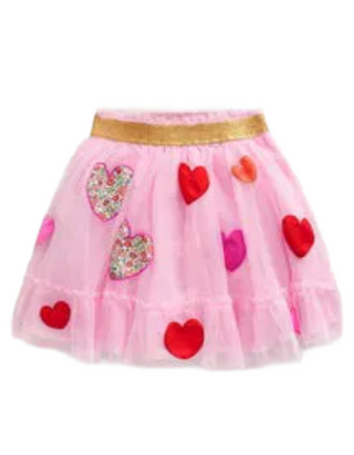 Mini Boden Girls' Tulle Heart Applique Skirt in Pink Blossom