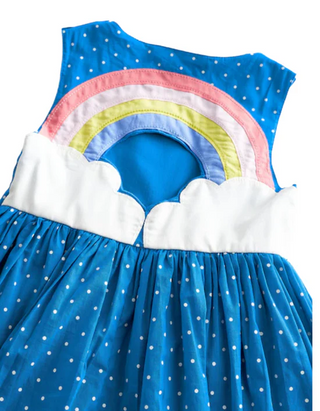 Mini Boden Girl's Zadie Applique Back Dress in Blue Spot Rainbow (Imperfect)
