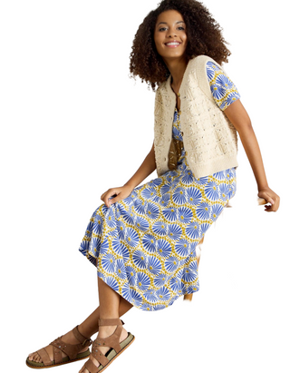 Women's Megan Floral Printed Jersey Midi Dress in Blue Mix