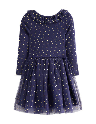 Mini Boden Girls' Rose Twirly Tulle Dress in College Navy Gold Stars (Imperfect)