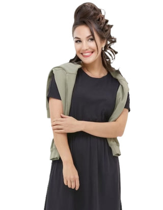 Women's Short Sleeve Navi Midi Jersey Dress in Black