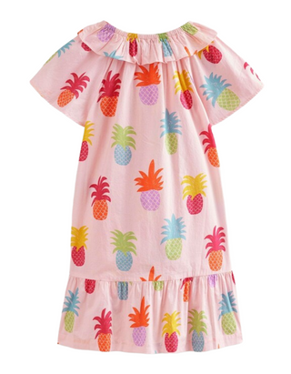 Mini Boden Girls' Printed Pull-On Holiday Dress - Pink Pineapples