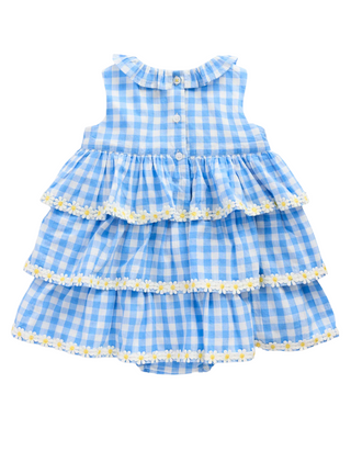 Baby Boden Girls' Ruffle Woven Romper in Gingham Daisies