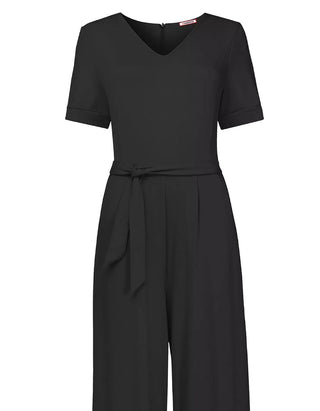 Women's Short Sleeve Jersey Wide Leg Jumpsuit in Black