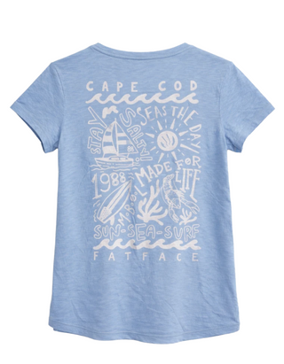 Women’s Short Sleeve Roadside Graphic Printed T-Shirt in Light Blue (Imperfect)