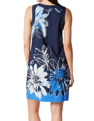 Woman's Floral Print Sleeveless Shift Dress in Navy