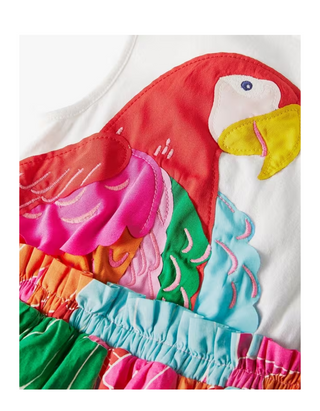 Mini Boden Girls' Fab Parrot Safari Applique Dress, Multi
